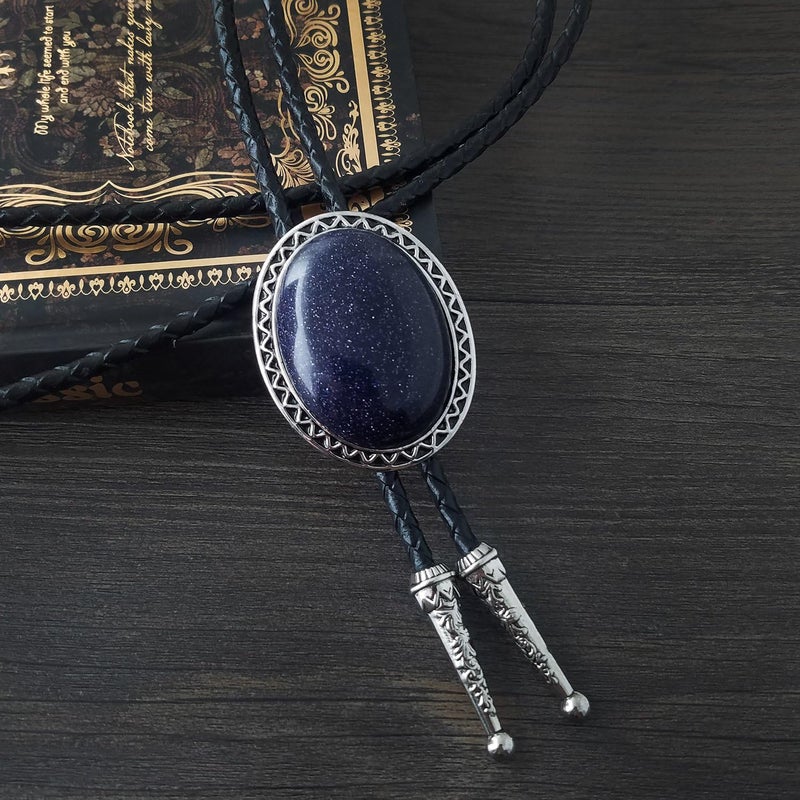 QUKE Stone Bolo Tie Native Western Cowboy Hand-woven Leather Bola Tie Necktie for Men Women - Image 2